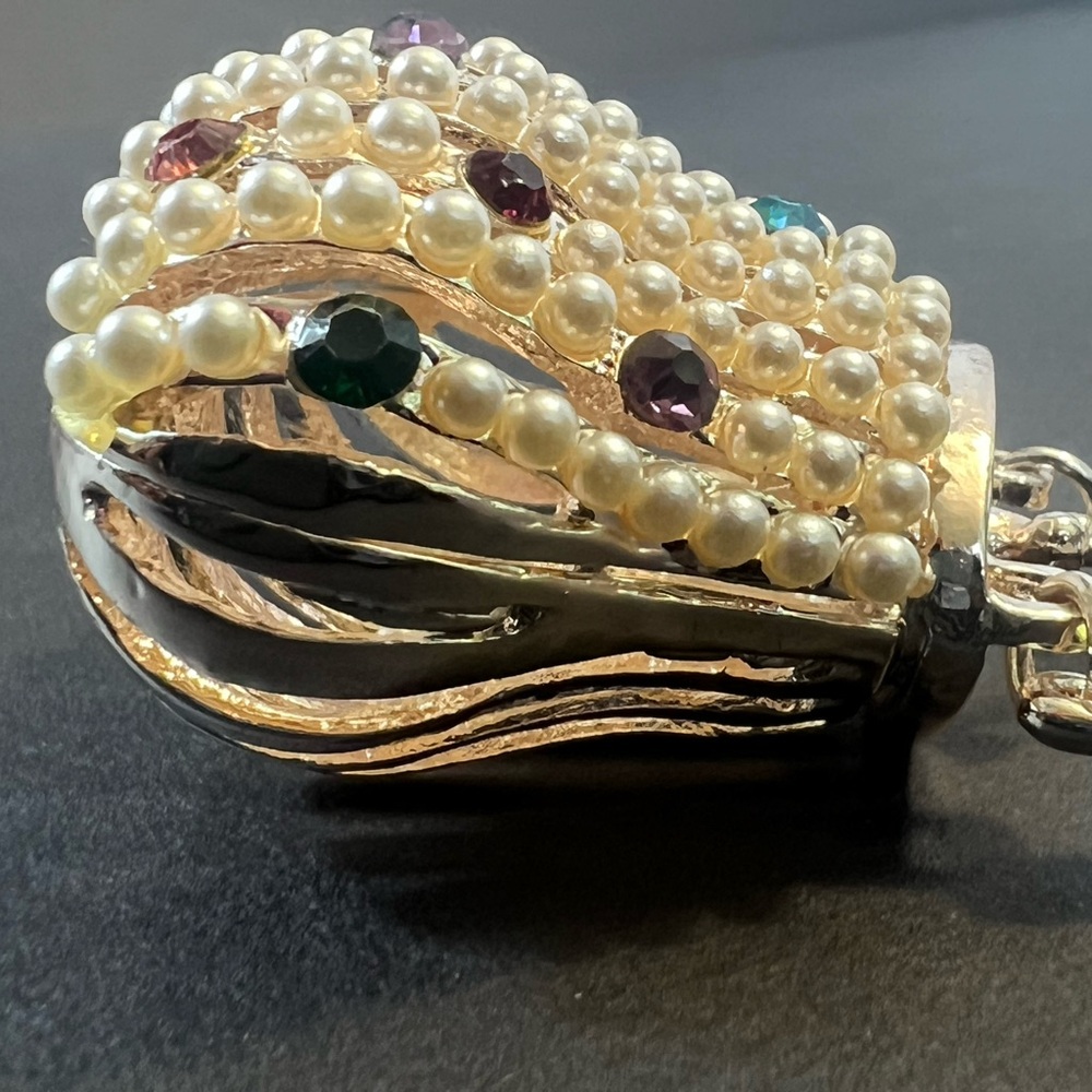 New Faux Pearl & Multicolor Rhinestone Evening Bag Necklace in Rose Gold - Picture 7 of 11
